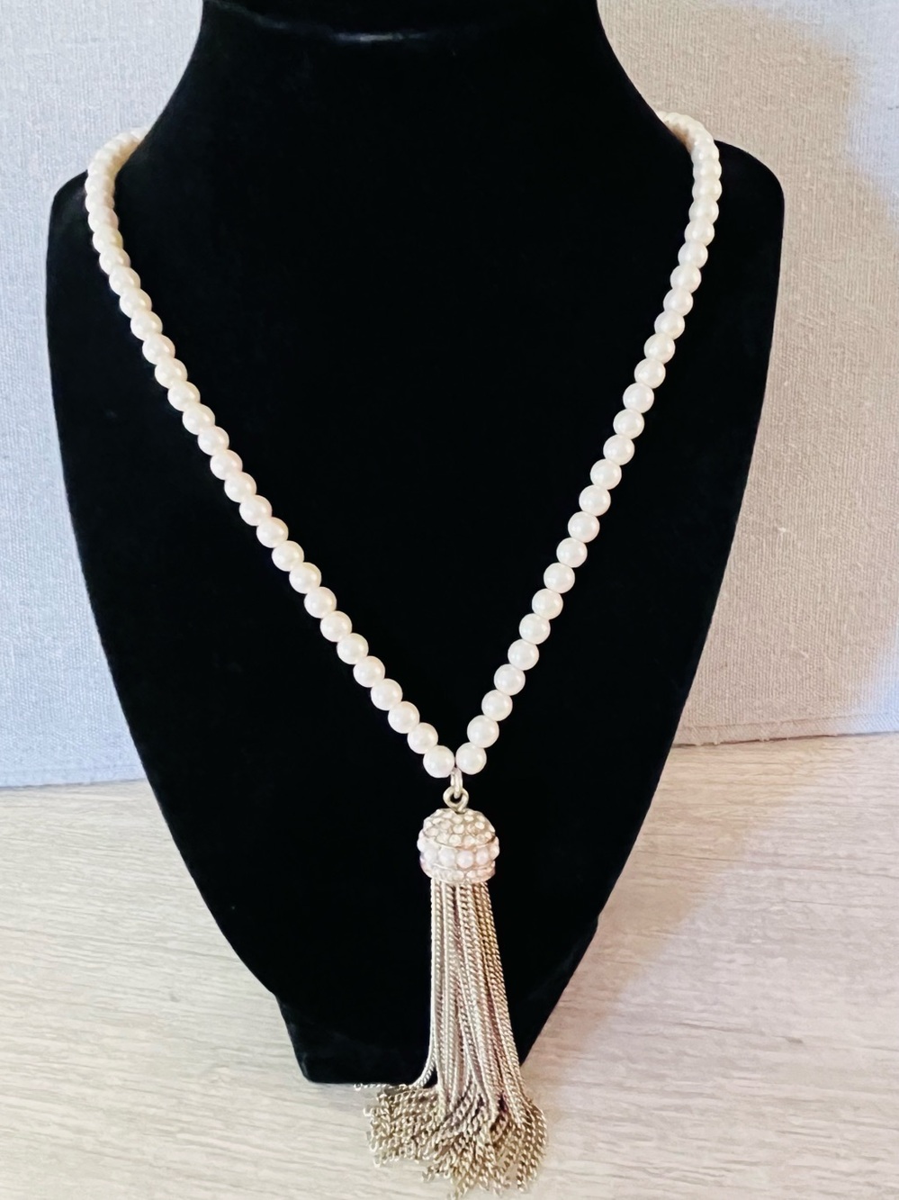 J. Crew Pearl and Crystal Chain Tassel Long Pendant Necklace